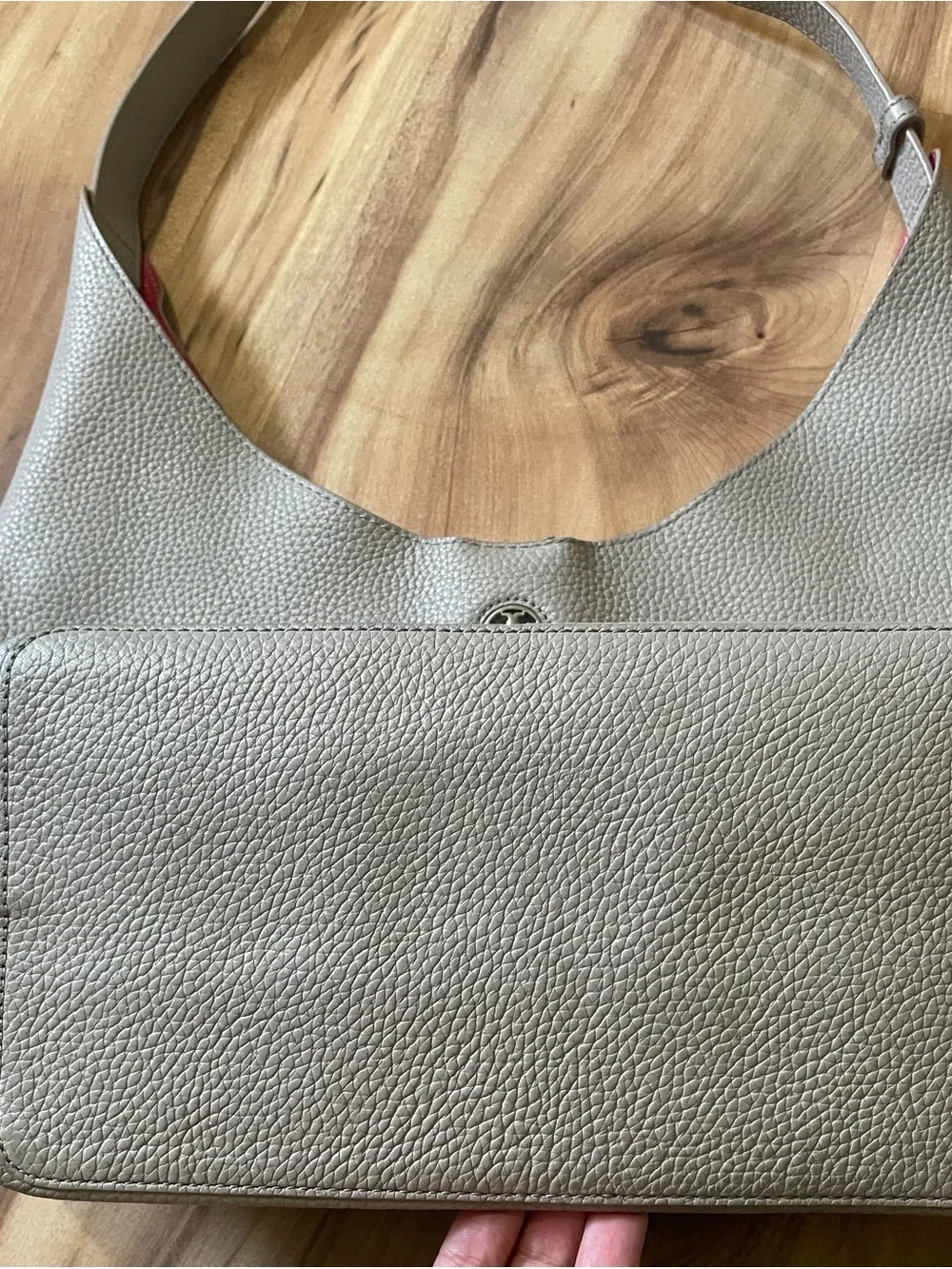 Tory Burch Perry Reversible Hobo Bag French Gray Pink Pebbled Leather